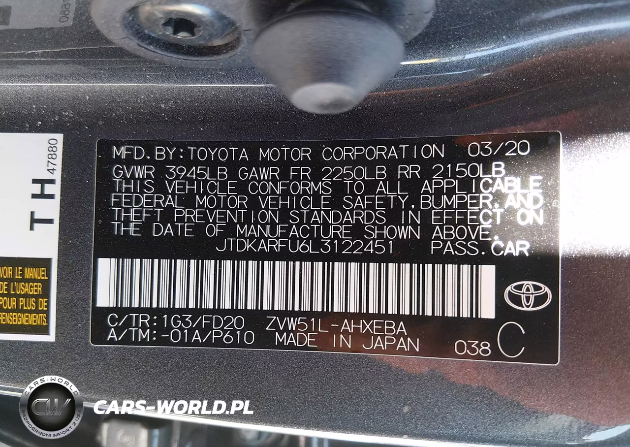 2020 Toyota Prius Le VIN:JTDKARFU6L3122451 - 9