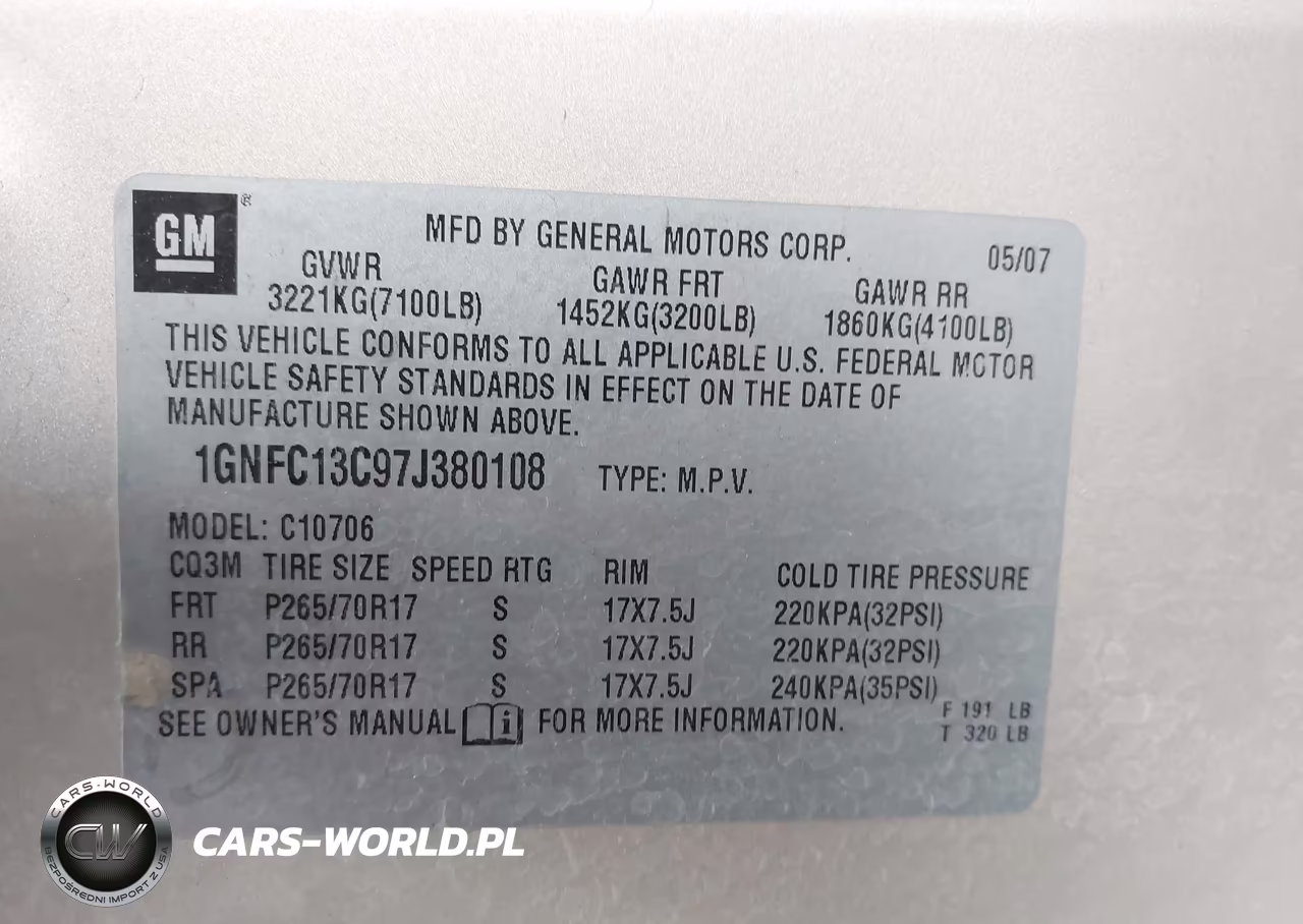 2007 Chevrolet Tahoe Ls VIN:1GNFC13C97J380108 - 9