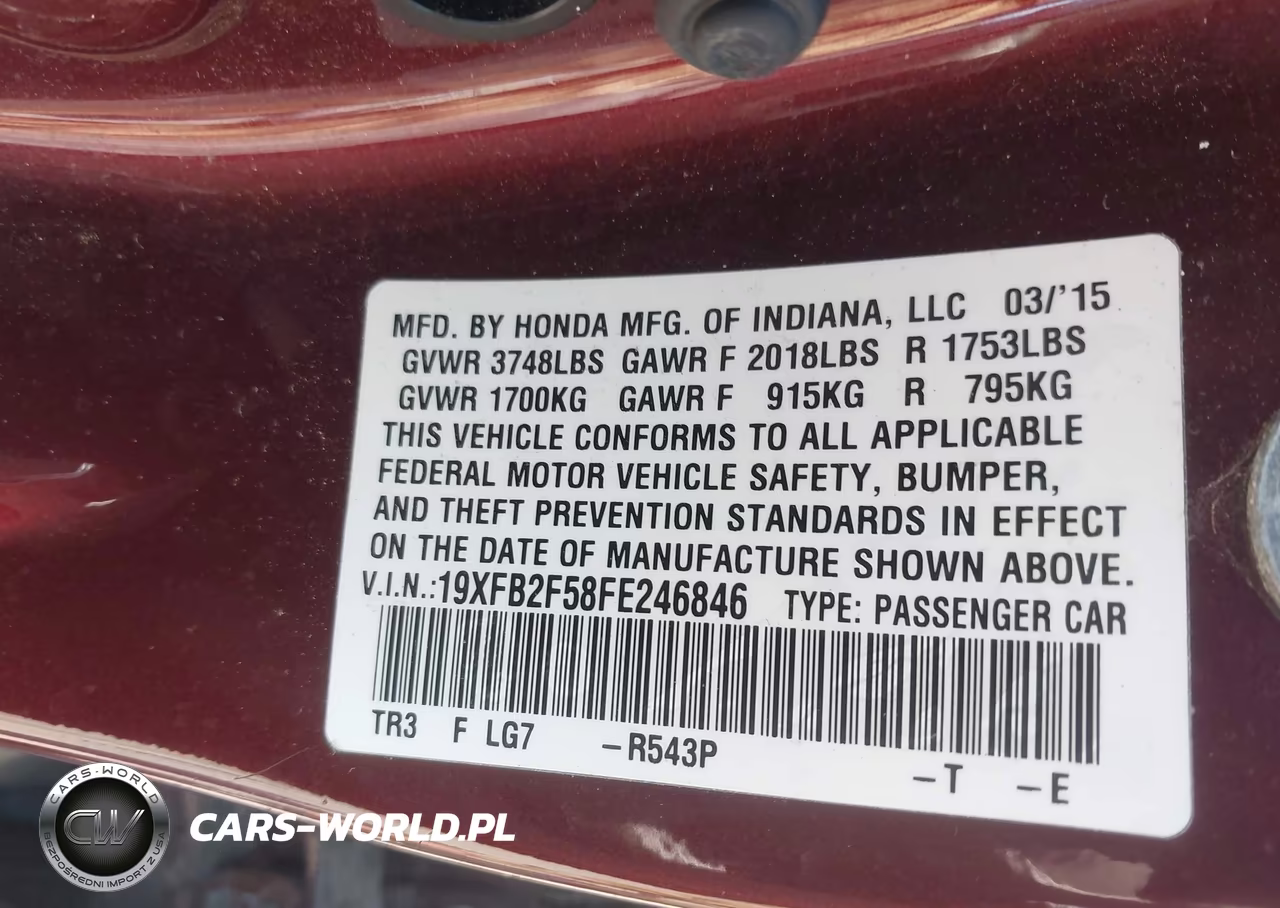 2015 Honda Civic Lx VIN:19XFB2F58FE246846 - 9