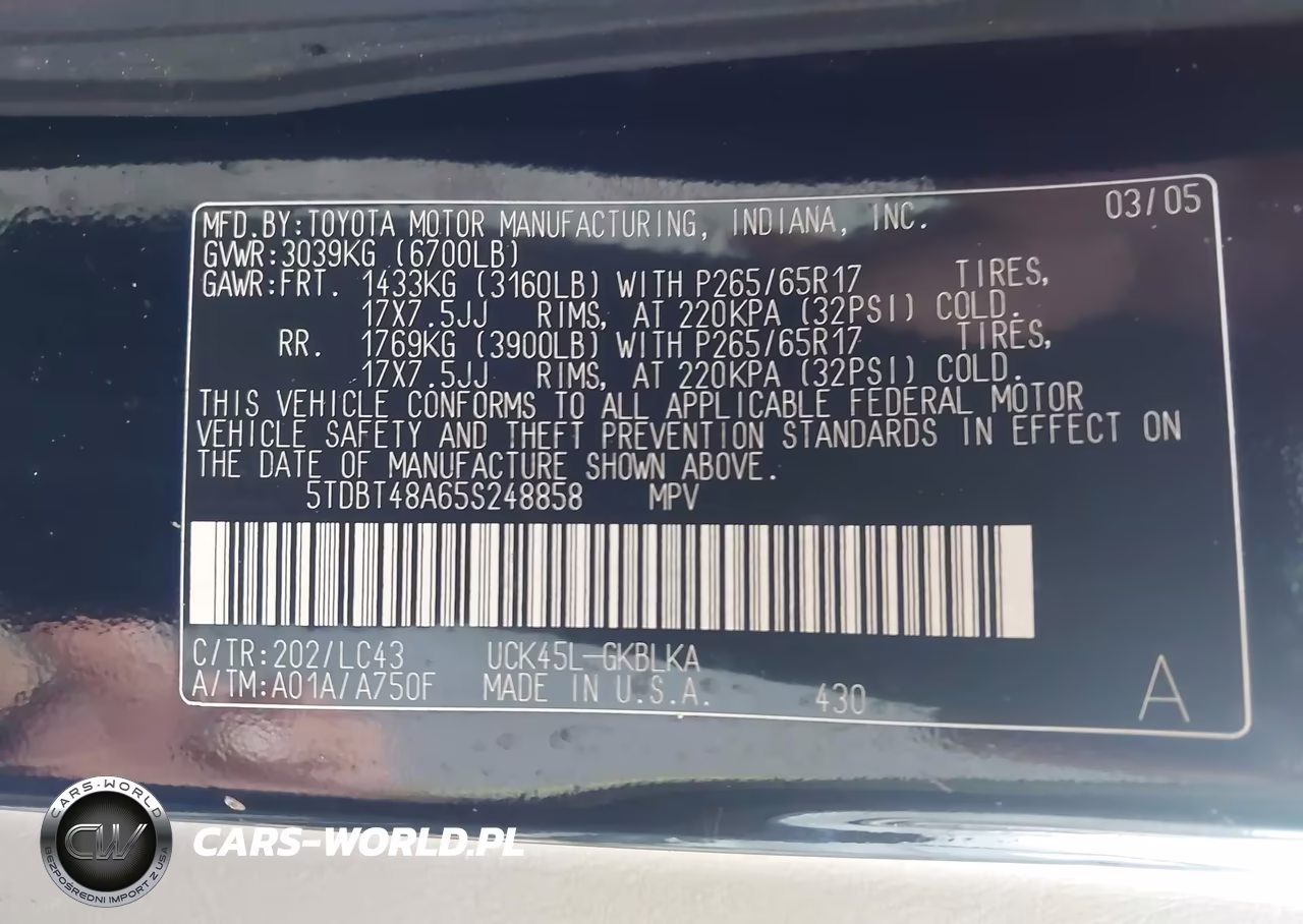2005 Toyota Sequoia Limited V8 VIN:5TDBT48A65S248858 - 9