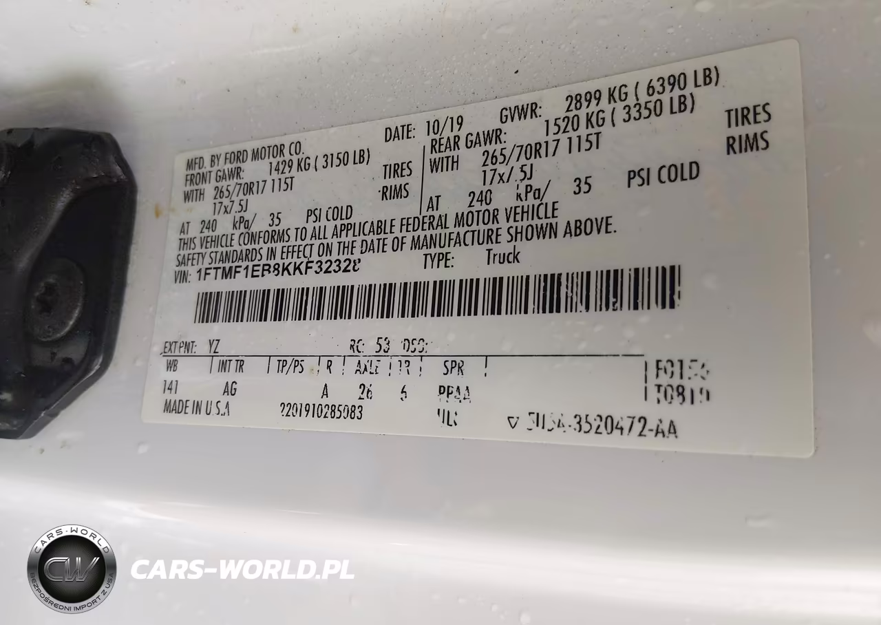 2019 Ford F-150 Xl VIN:1FTMF1EB8KKF32328 - 9