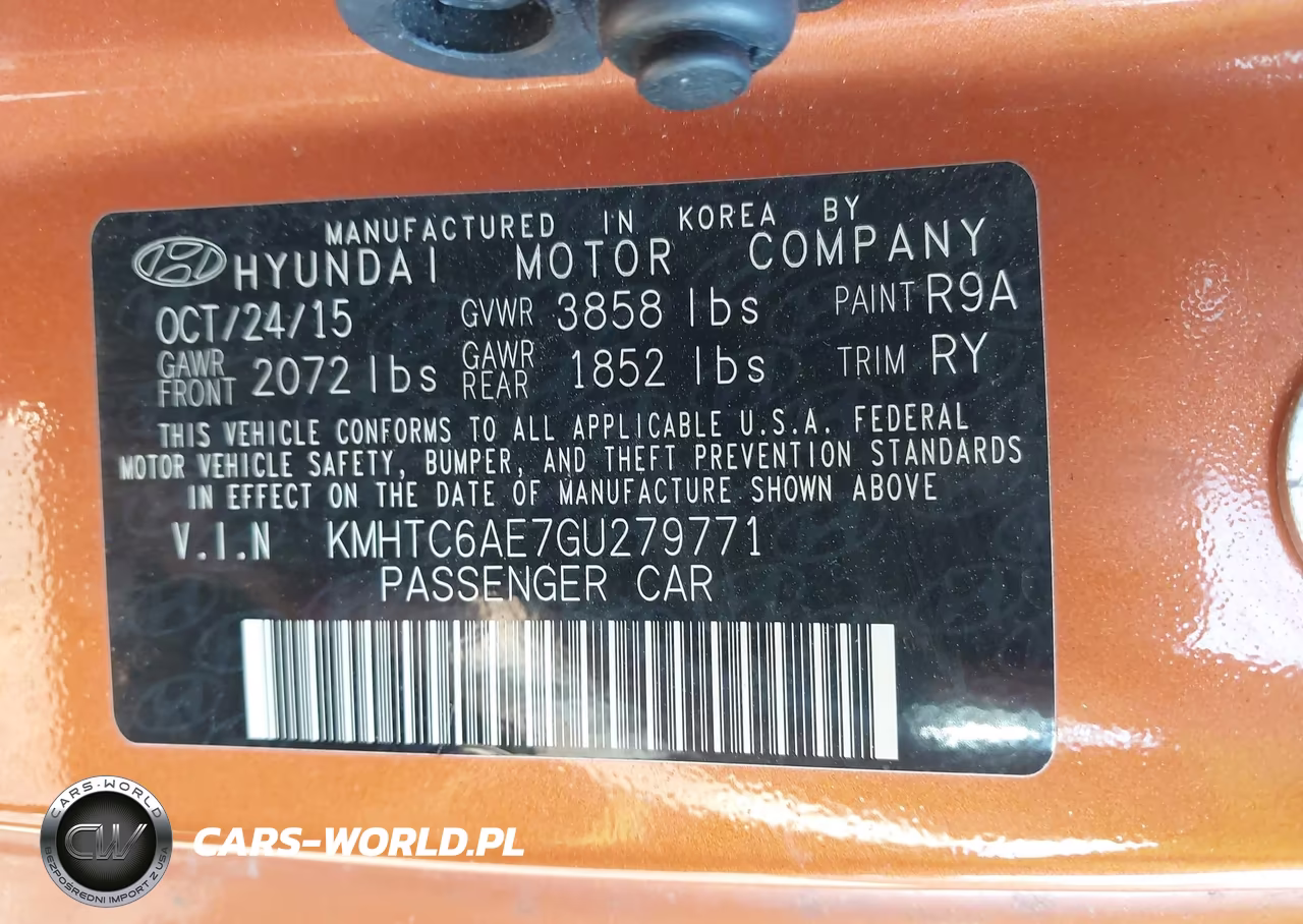 2016 Hyundai Veloster Turbo VIN:KMHTC6AE7GU279771 - 9