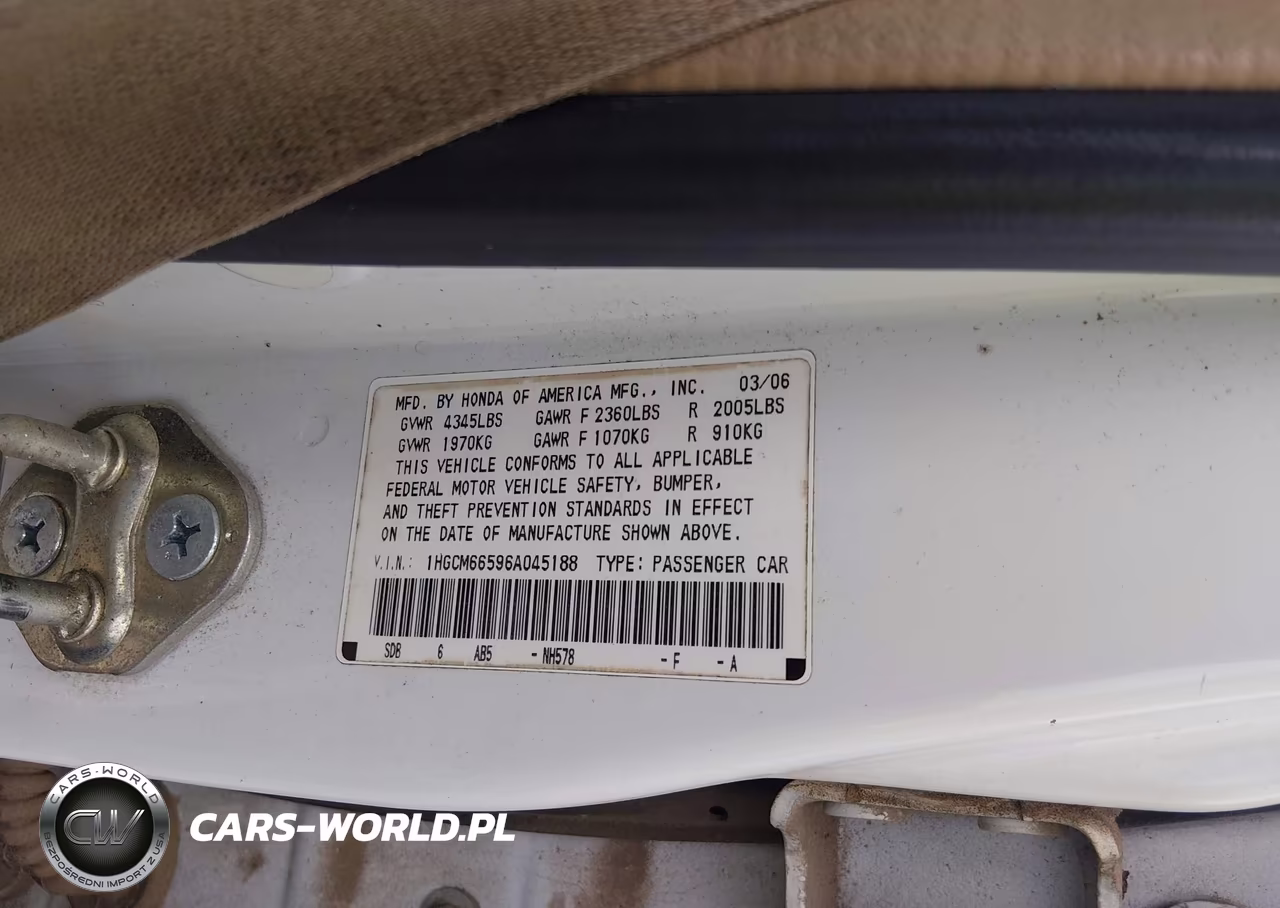2006 Honda Accord 3.0 Ex VIN:1HGCM66596A045188 - 9