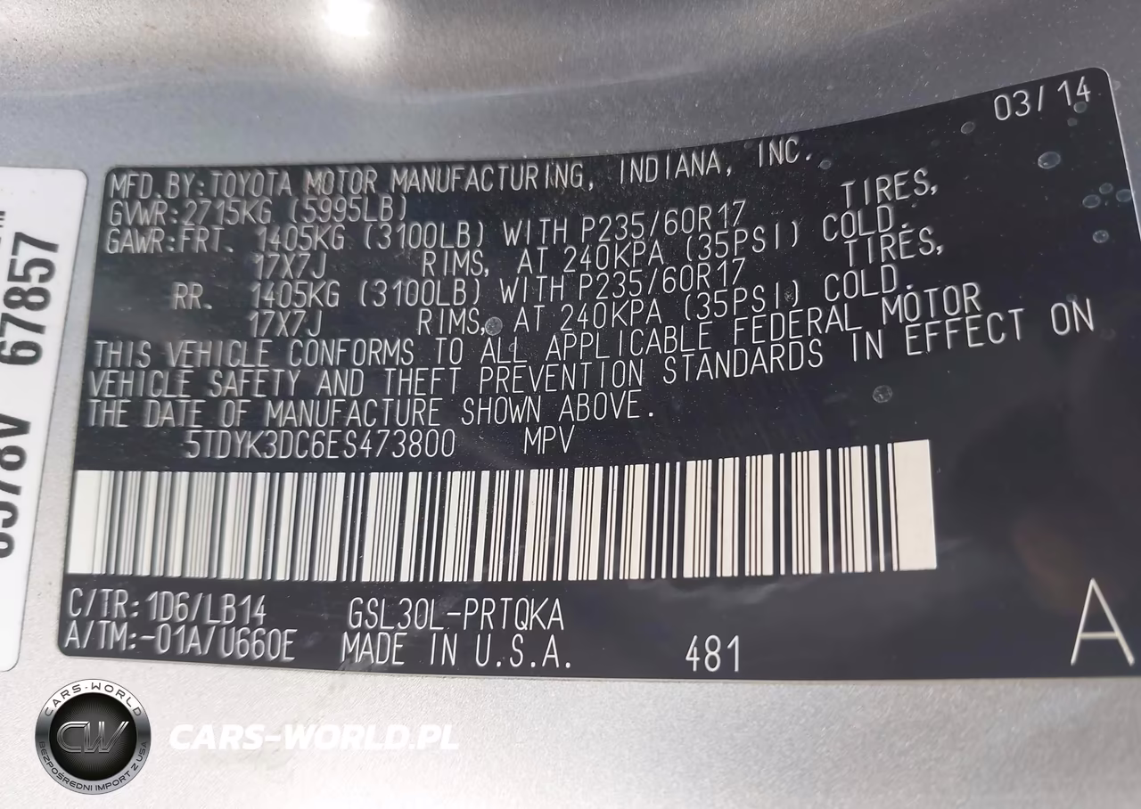 2014 Toyota Sienna Xle V6 8 Passenger VIN:5TDYK3DC6ES473800 - 9
