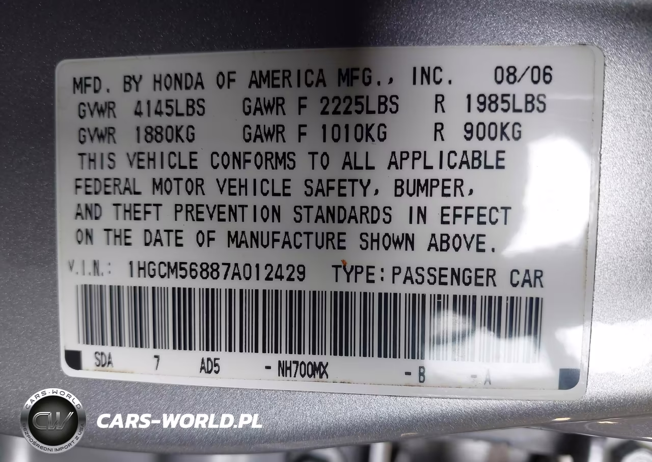 2007 Honda Accord 2.4 Ex VIN:1HGCM56887A012429 - 9