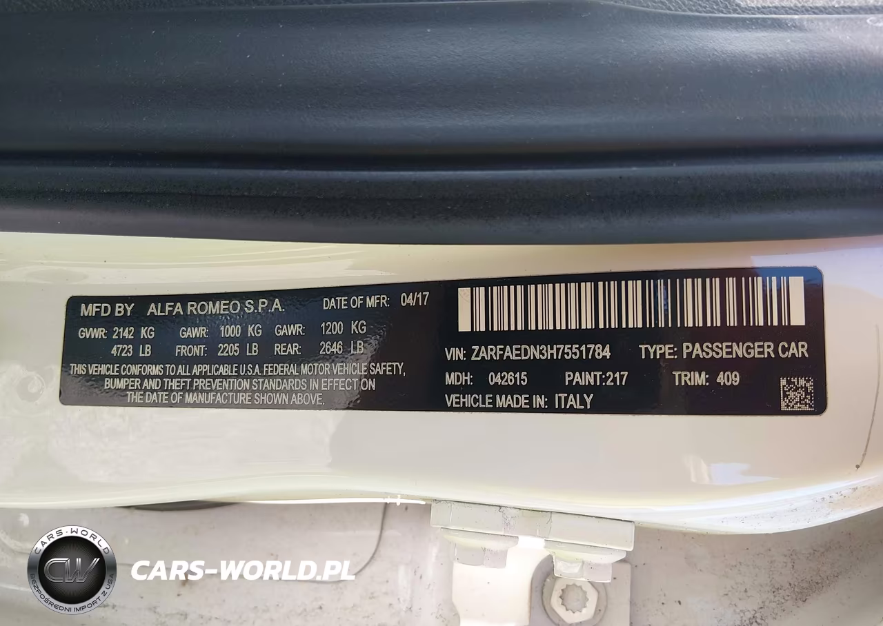 2017 Alfa Romeo Giulia Awd VIN:ZARFAEDN3H7551784 - 9