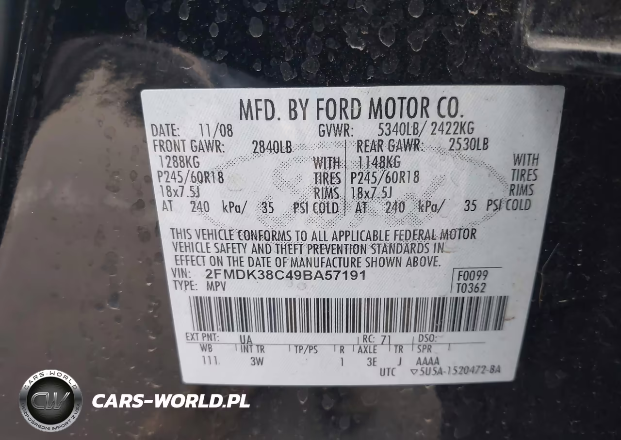 2009 Ford Edge Sel VIN:2FMDK38C49BA57191 - 9