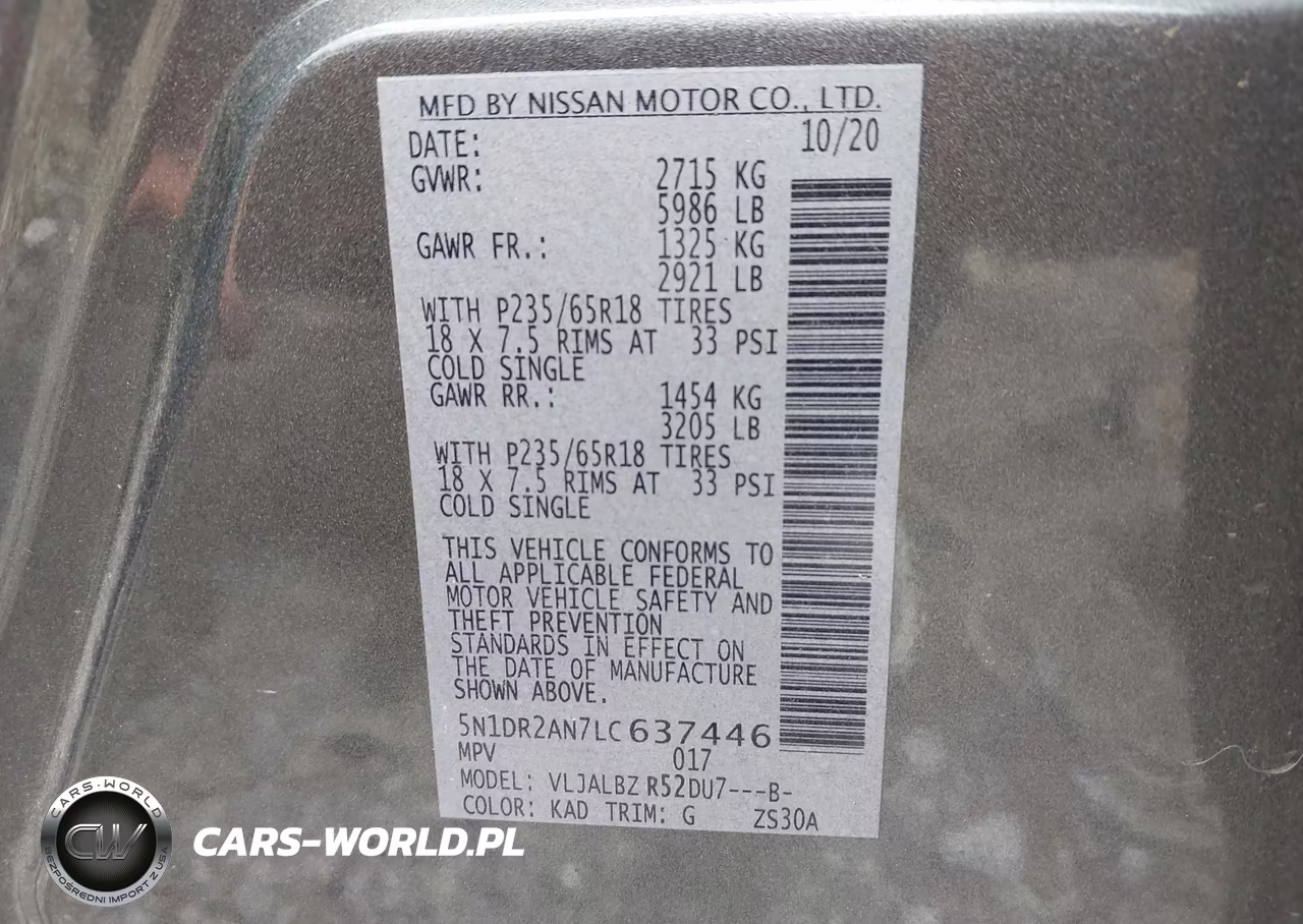 2020 Nissan Pathfinder S 2Wd VIN:5N1DR2AN7LC637446 - 9