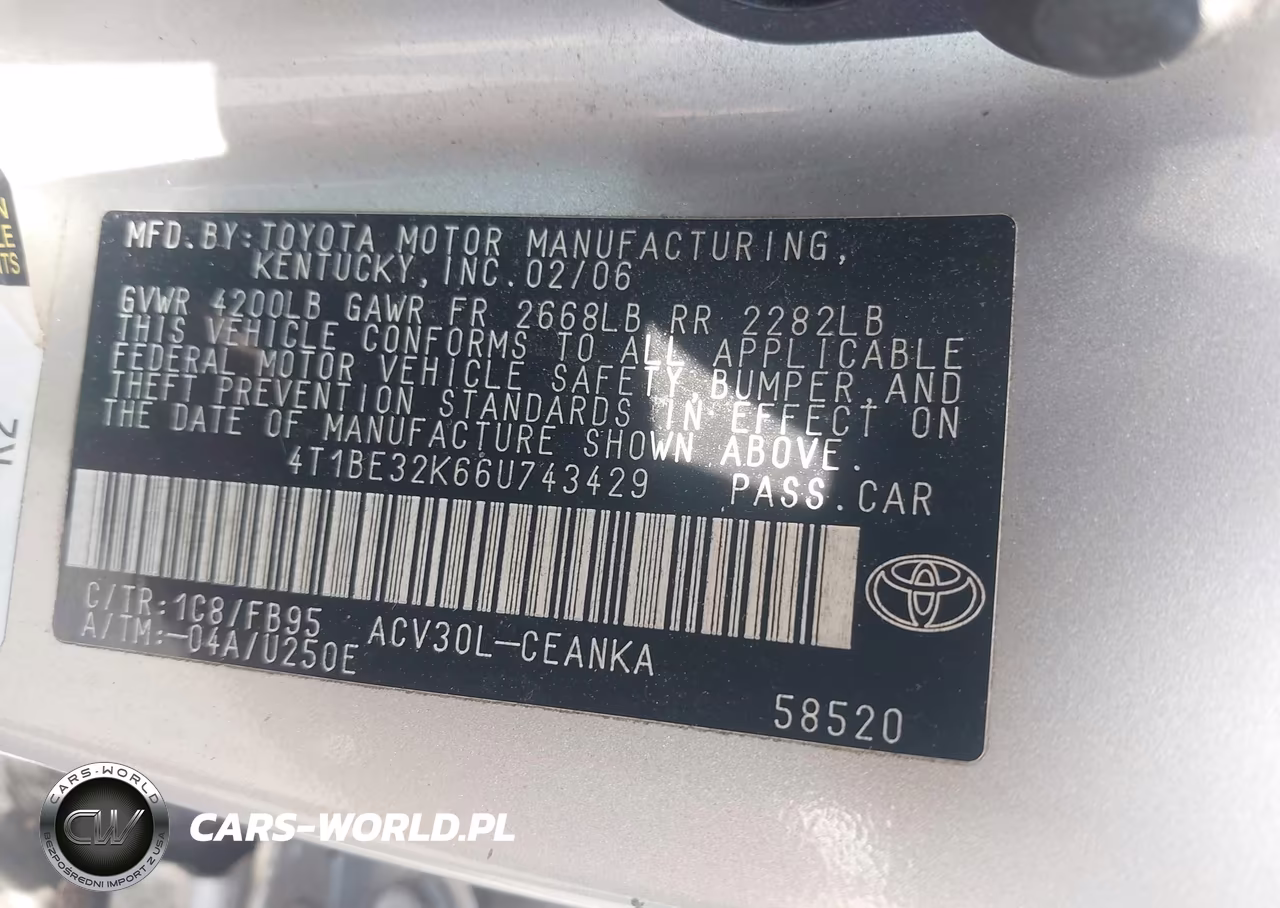 2006 Toyota Camry Le VIN:4T1BE32K66U743429 - 9