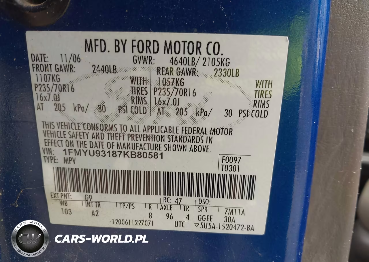 2007 Ford Escape Xlt-Xlt Sport VIN:1FMYU93187KB80581 - 9