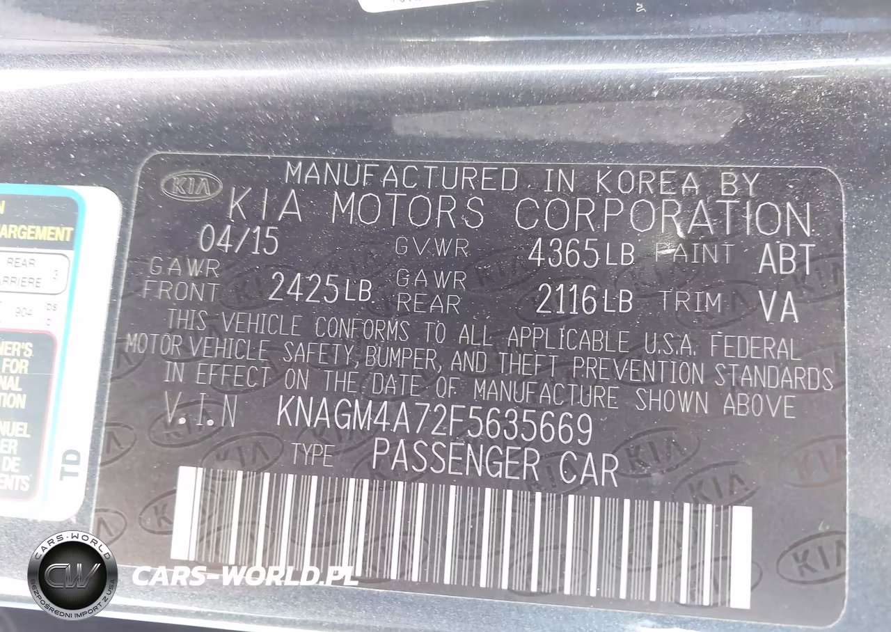 2015 Kia Optima Lx VIN:KNAGM4A72F5635669 - 9