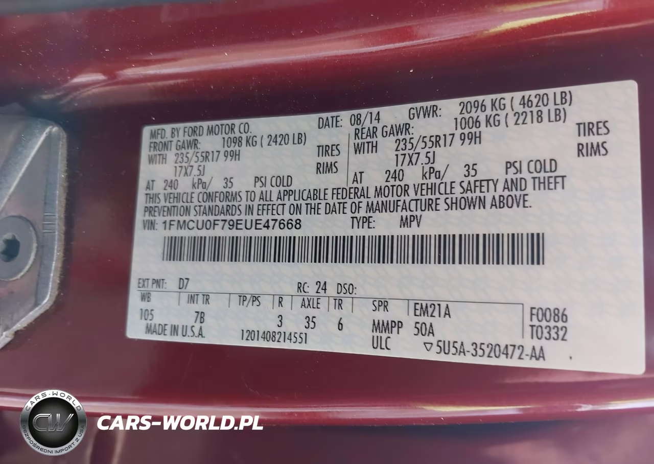 2014 Ford Escape S VIN:1FMCU0F79EUE47668 - 9