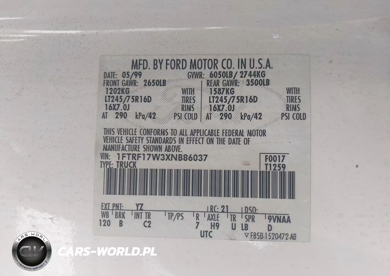 1999 Ford F-150 Lariat-Work Series-Xl-Xlt VIN:1FTRF17W3XNB86037 - 9