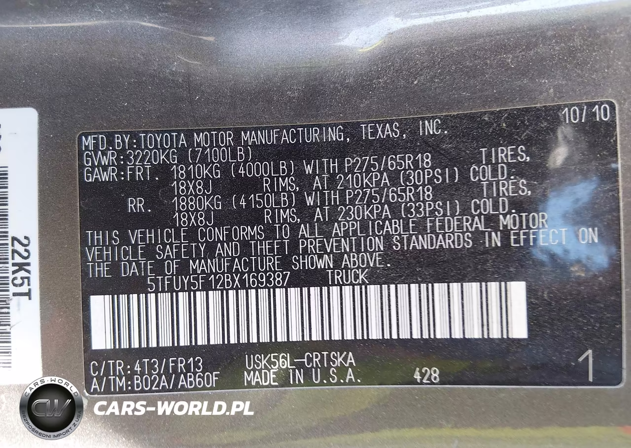 2011 Toyota Tundra Grade 5.7L V8 VIN:5TFUY5F12BX169387 - 9