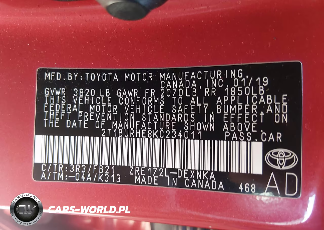 2019 Toyota Corolla Le VIN:2T1BURHE8KC234011 - 9