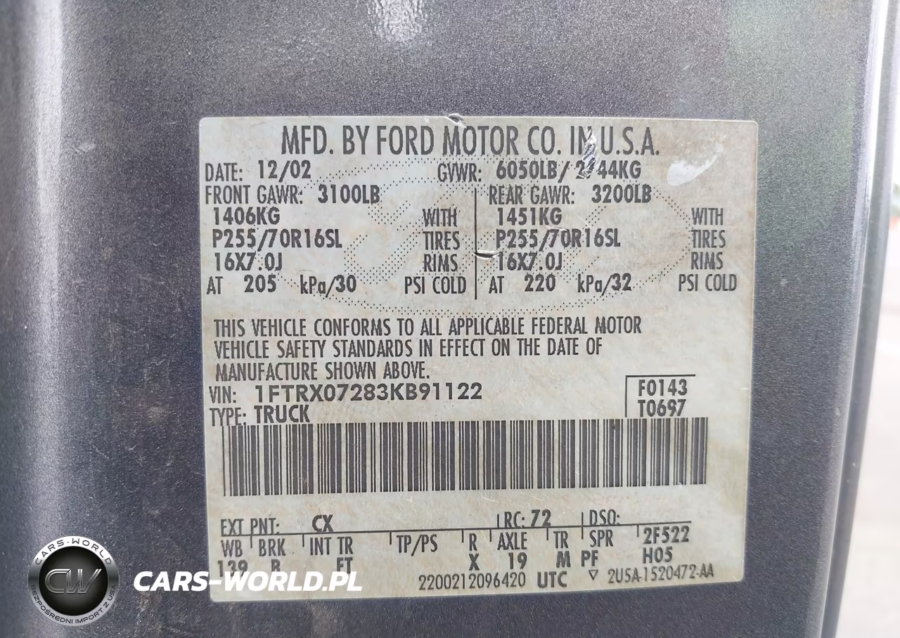 2003 Ford F-150 Xl-Xlt VIN:1FTRX07283KB91122 - 9