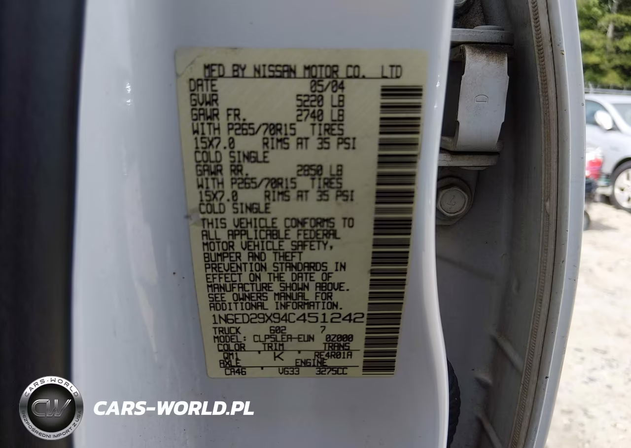 2004 Nissan Frontier Xe-V6 VIN:1N6ED29X94C451242 - 9