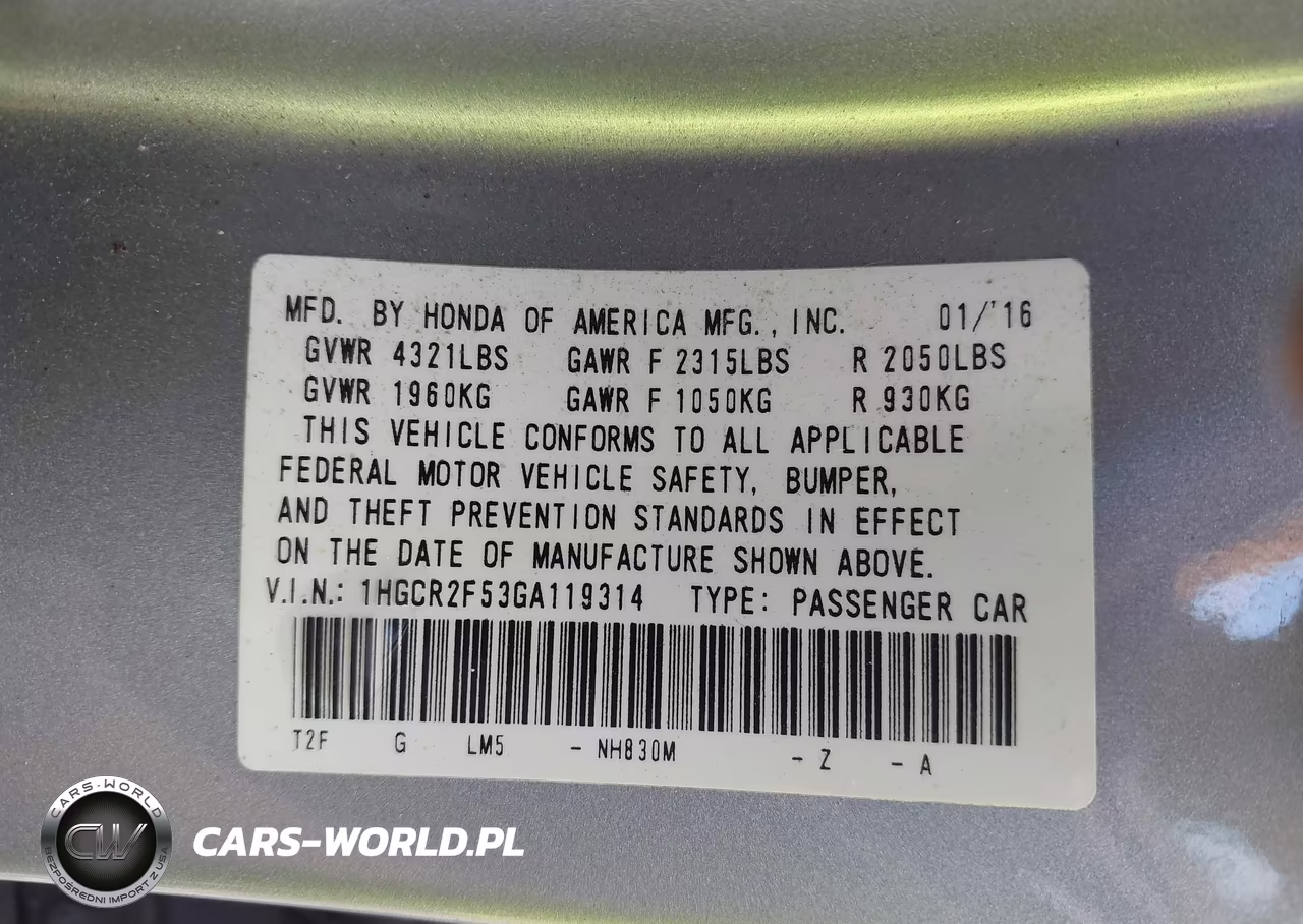 2016 Honda Accord Sport VIN:1HGCR2F53GA119314 - 9