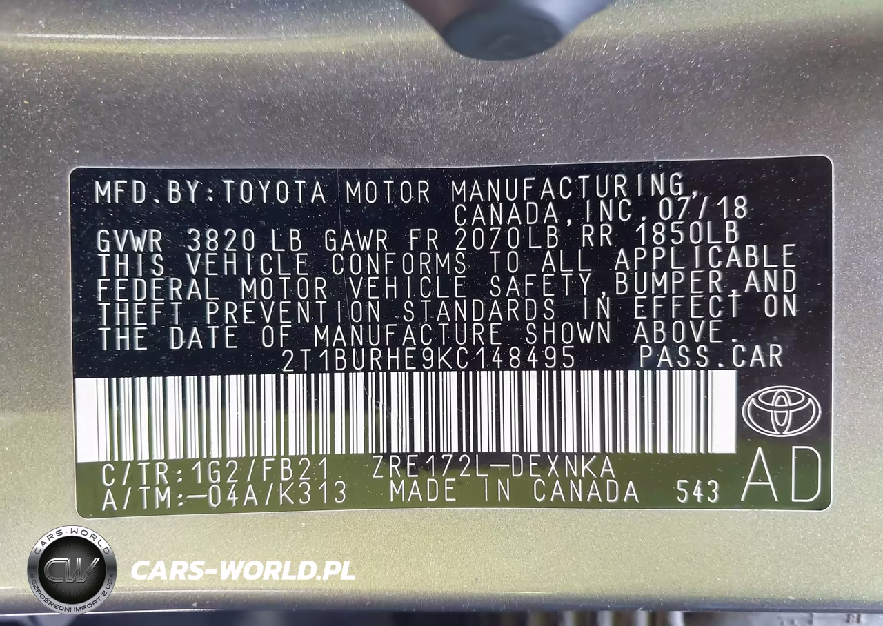2019 Toyota Corolla Le VIN:2T1BURHE9KC148495 - 9