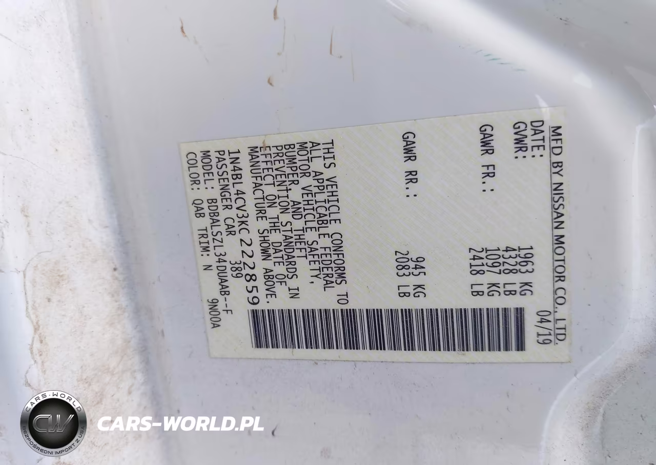 2019 Nissan Altima 2.5 Sr VIN:1N4BL4CV3KC222859 - 9