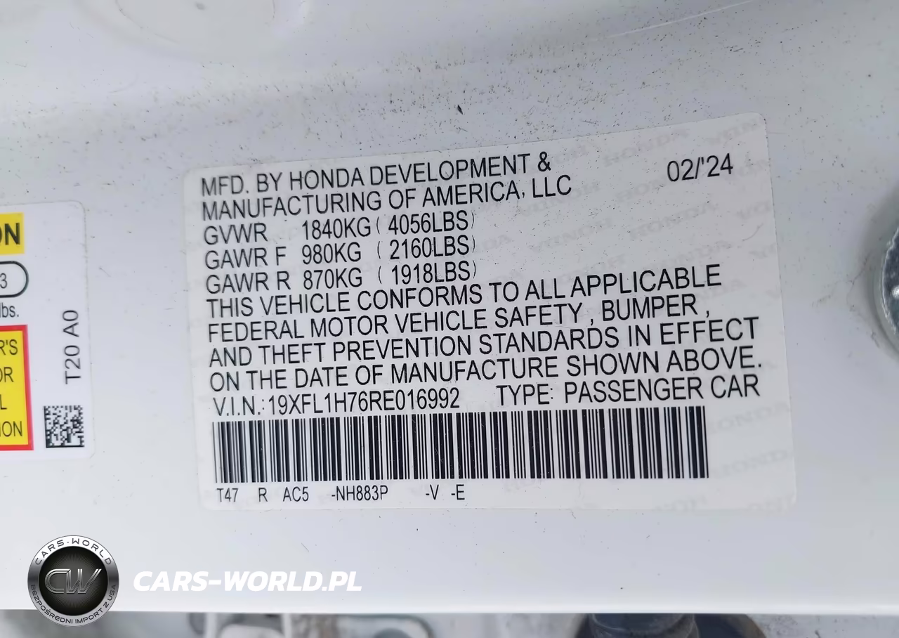 2024 Honda Civic Ex-L VIN:19XFL1H76RE016992 - 9