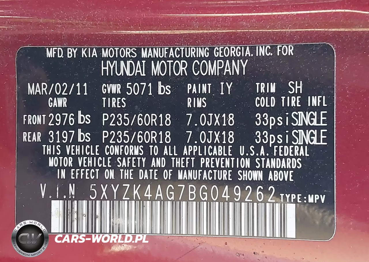 2011 Hyundai Santa Fe Limited V6 VIN:5XYZK4AG7BG049262 - 9