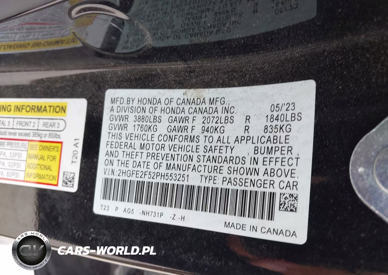 2023 Honda Civic Sport VIN:2HGFE2F52PH553251 - 9