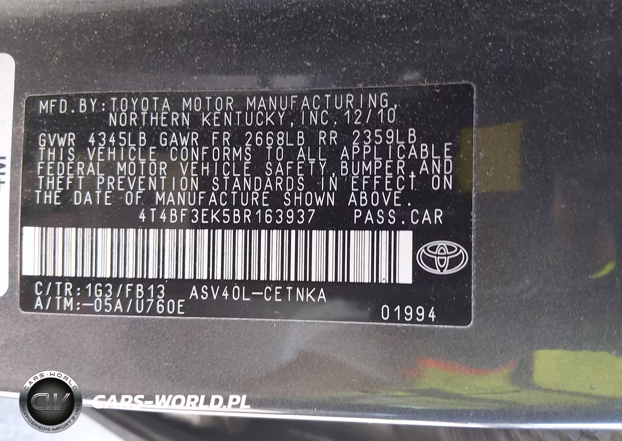 2011 Toyota Camry Le VIN:4T4BF3EK5BR163937 - 9