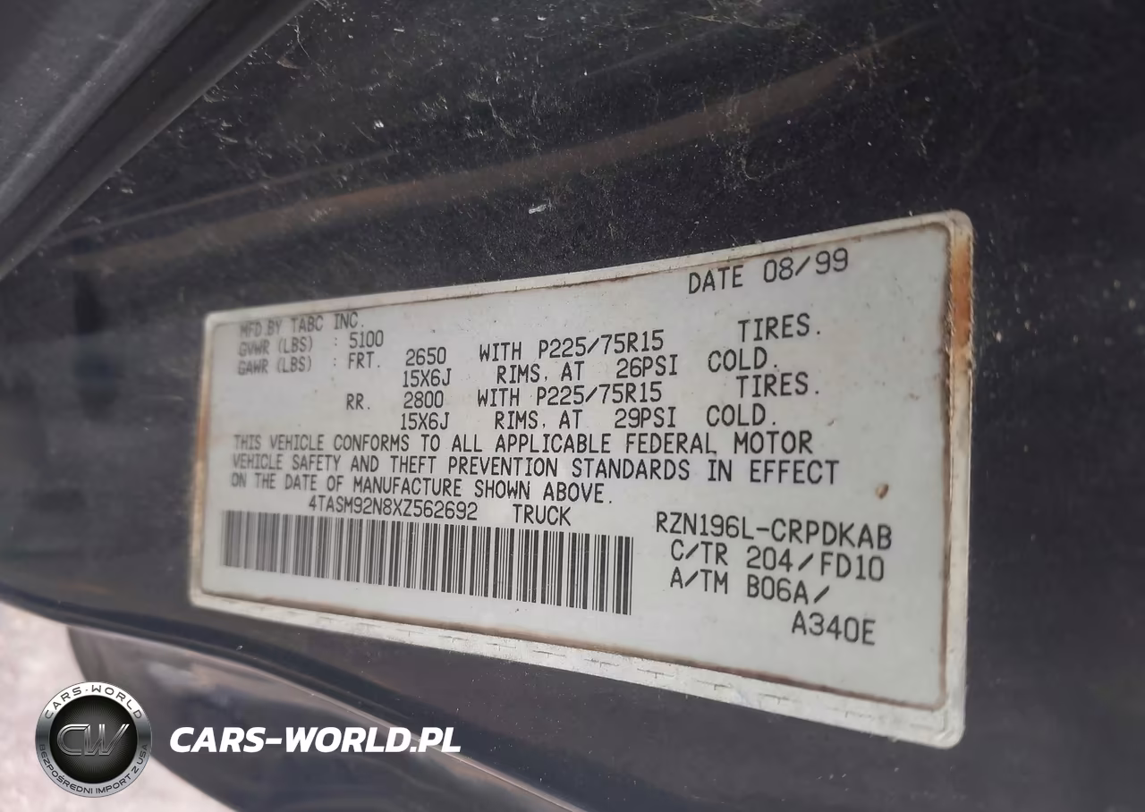 1999 Toyota Tacoma Prerunner VIN:4TASM92N8XZ562692 - 9