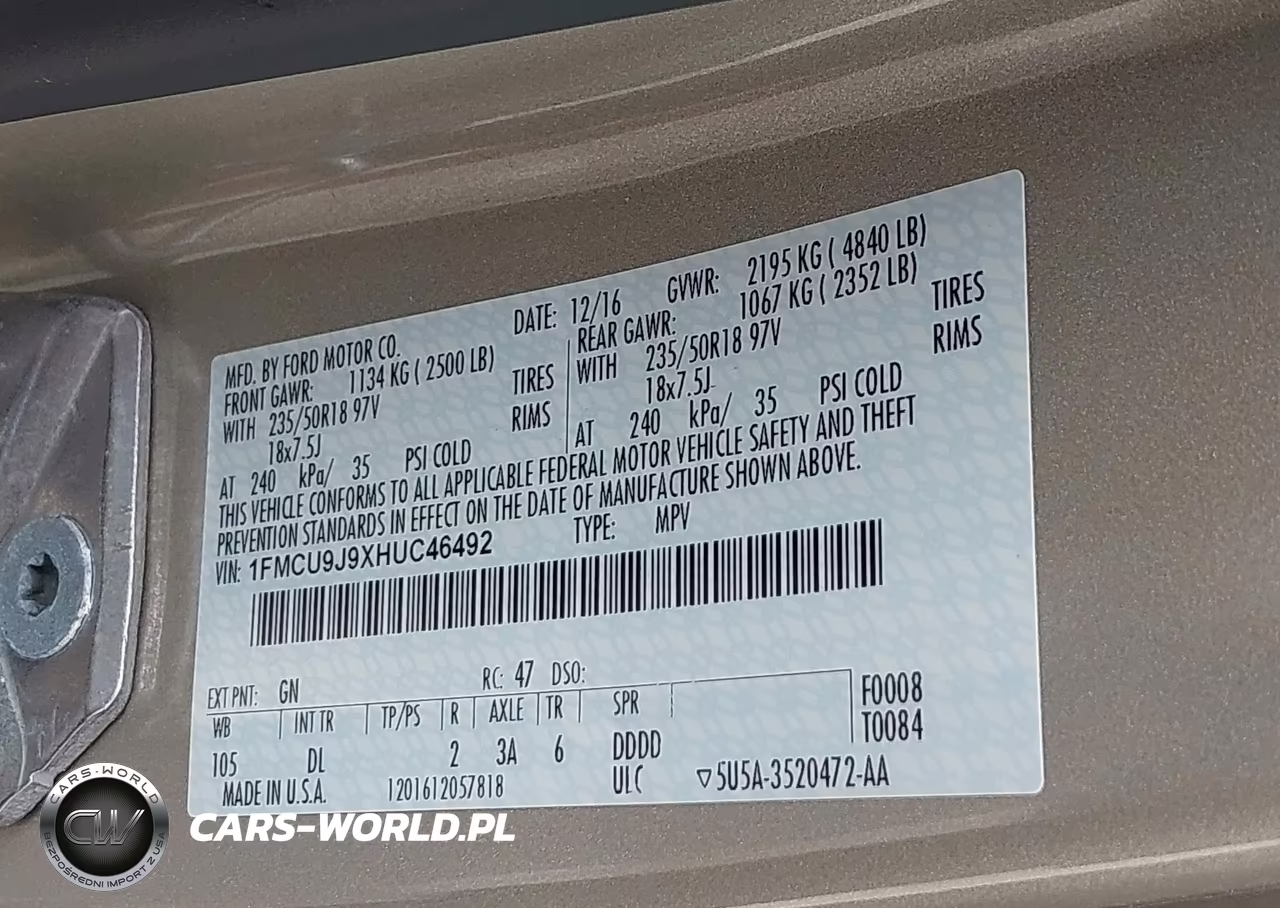 2017 Ford Escape Titanium VIN:1FMCU9J9XHUC46492 - 9