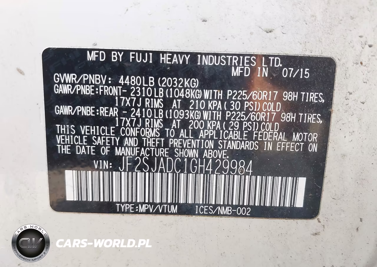 2016 Subaru Forester 2.5I Premium VIN:JF2SJADC1GH429984 - 9