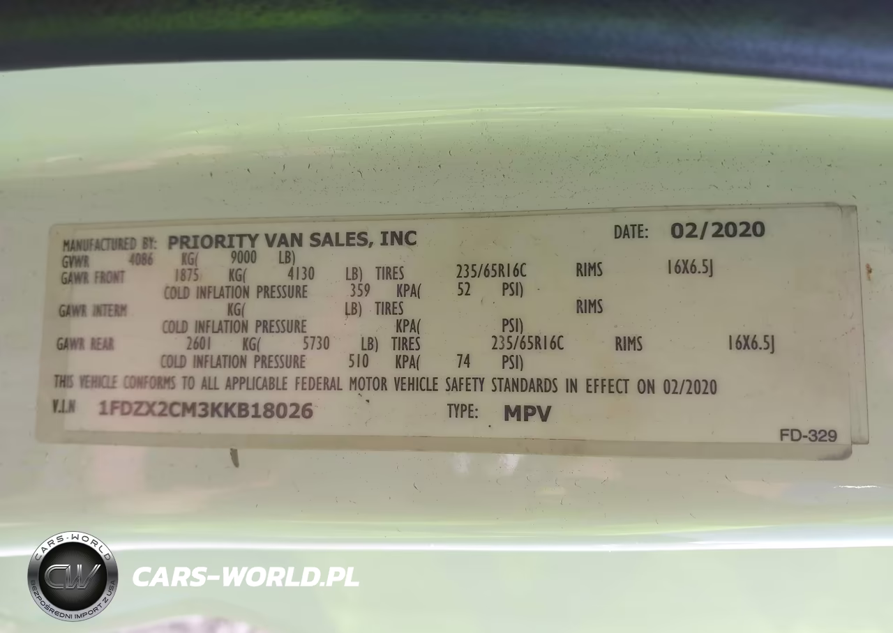2019 Ford Transit-350 Xl VIN:1FDZX2CM3KKB18026 - 9