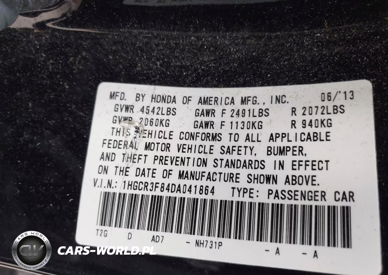 2013 Honda Accord Ex-L V-6 VIN:1HGCR3F84DA041864 - 9