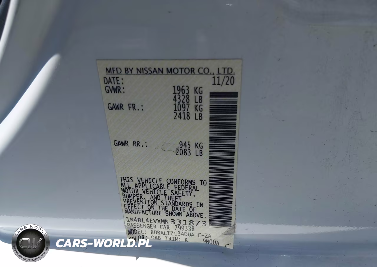 2021 Nissan Altima Sl Fwd VIN:1N4BL4EVXMN331873 - 9