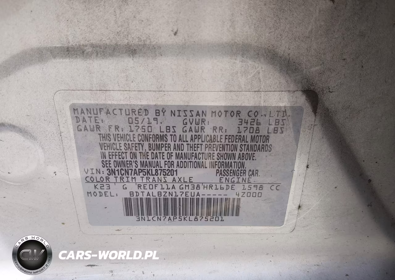 2019 Nissan Versa 1.6 Sv VIN:3N1CN7AP5KL875201 - 9