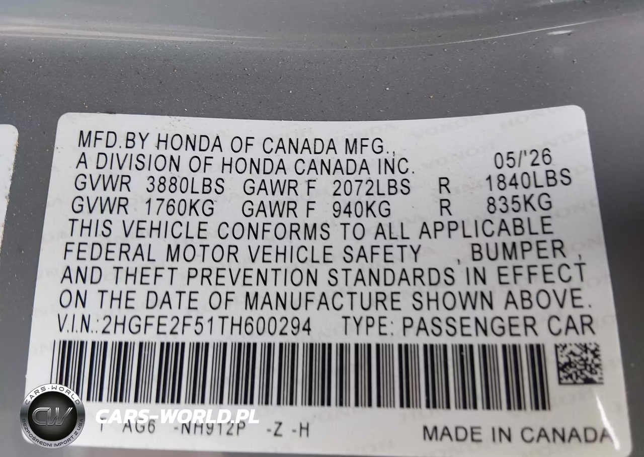 2026 Honda Civic Sport VIN:2HGFE2F51TH600294 - 9