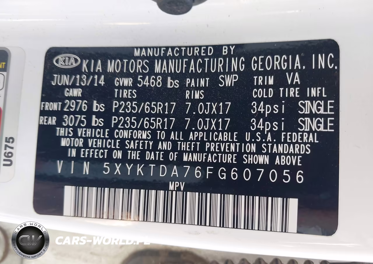 2015 Kia Sorento Lx V6 VIN:5XYKTDA76FG607056 - 9