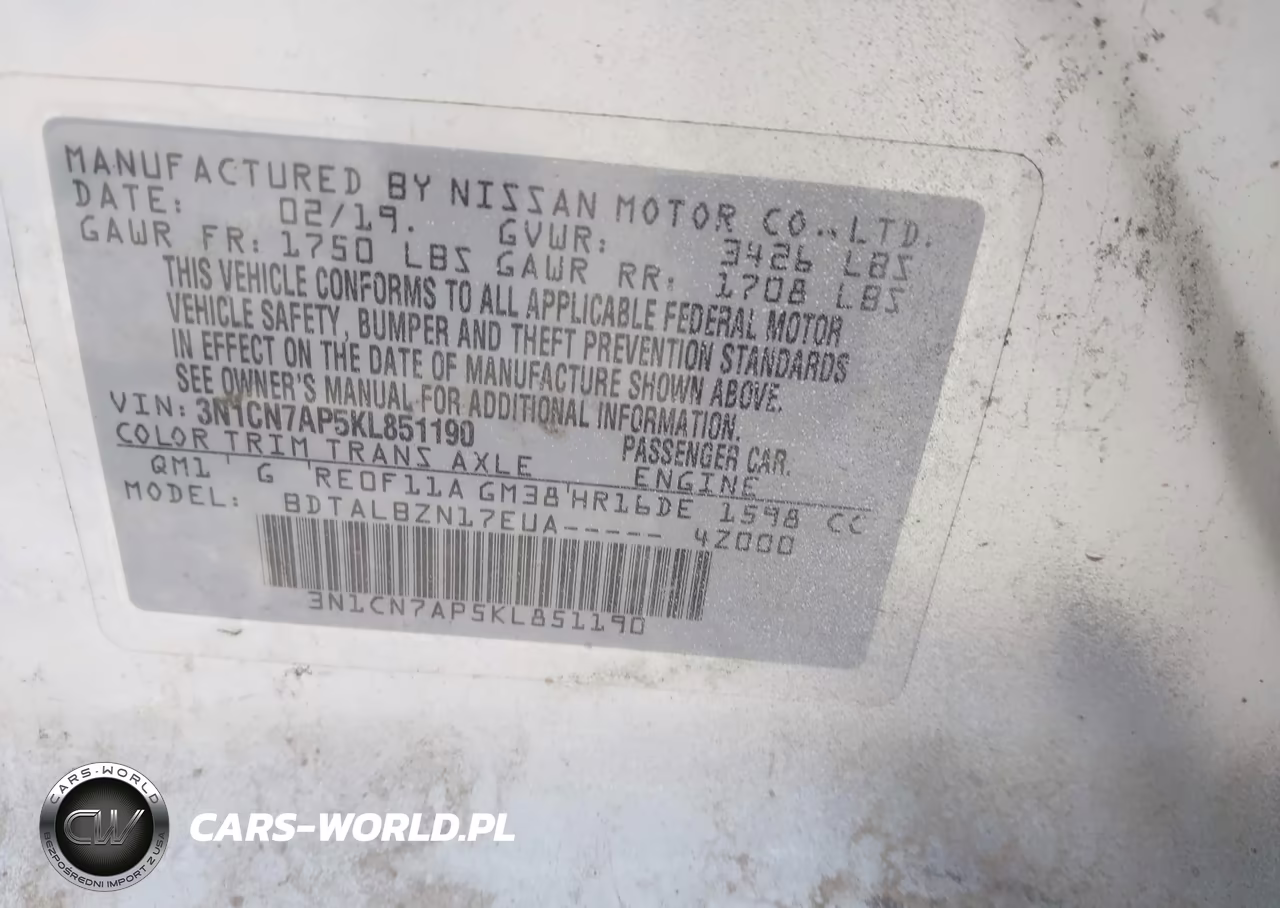 2019 Nissan Versa 1.6 Sv VIN:3N1CN7AP5KL851190 - 9