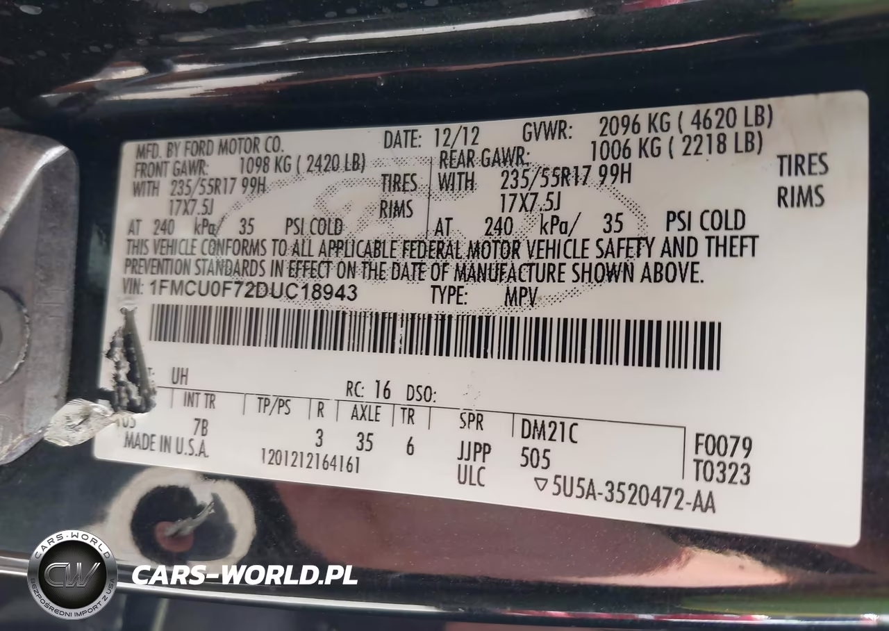 2013 Ford Escape S VIN:1FMCU0F72DUC18943 - 9