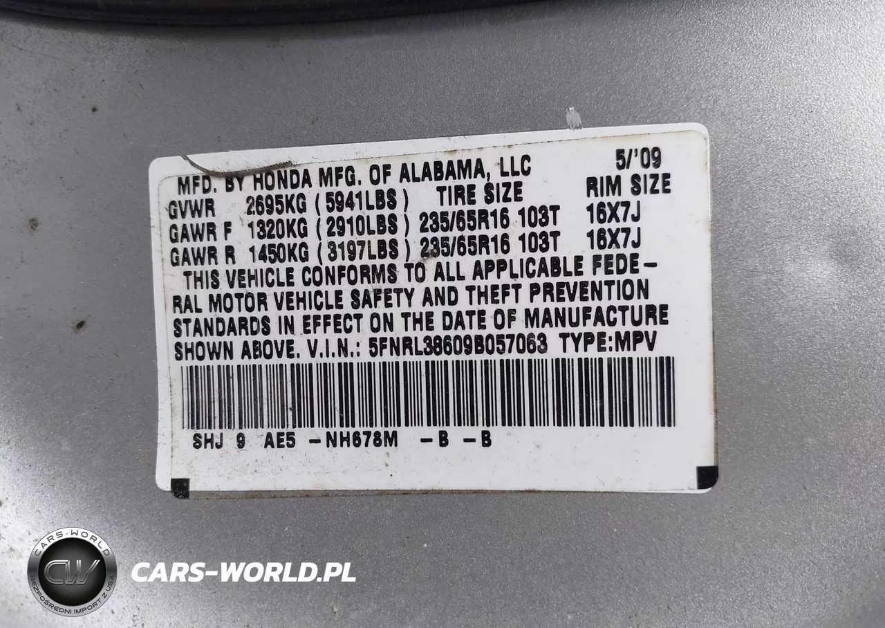 2009 Honda Odyssey Ex-L VIN:5FNRL38609B057063 - 9
