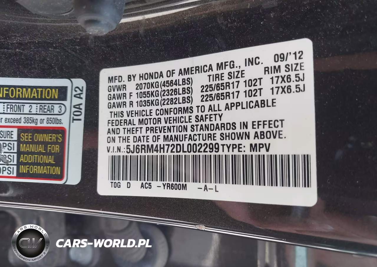 2013 Honda Cr-V Ex-L VIN:5J6RM4H72DL002299 - 9