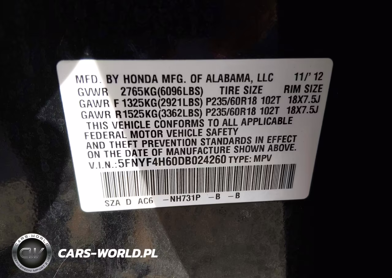 2013 Honda Pilot Ex-L VIN:5FNYF4H60DB024260 - 9