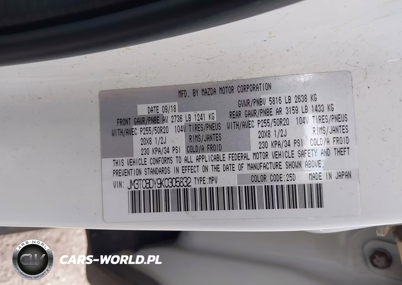 2019 Mazda Cx-9 Grand Touring VIN:JM3TCBDY9K0305832 - 9