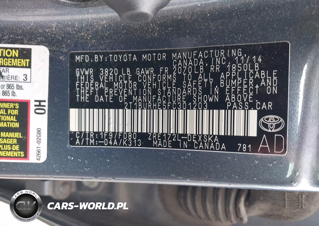 2015 Toyota Corolla S Plus VIN:2T1BURHE5FC301203 - 9
