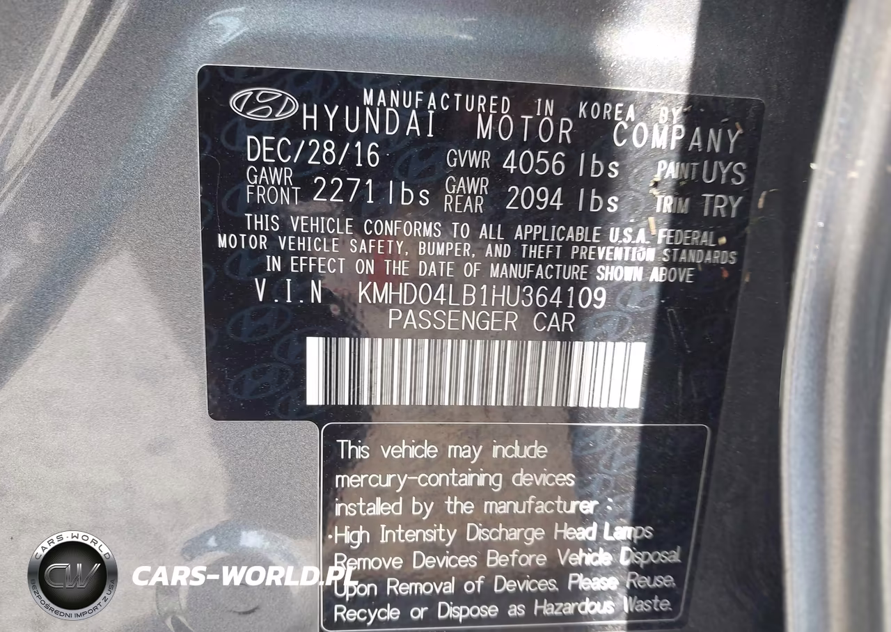 2017 Hyundai Elantra Sport VIN:KMHD04LB1HU364109 - 9