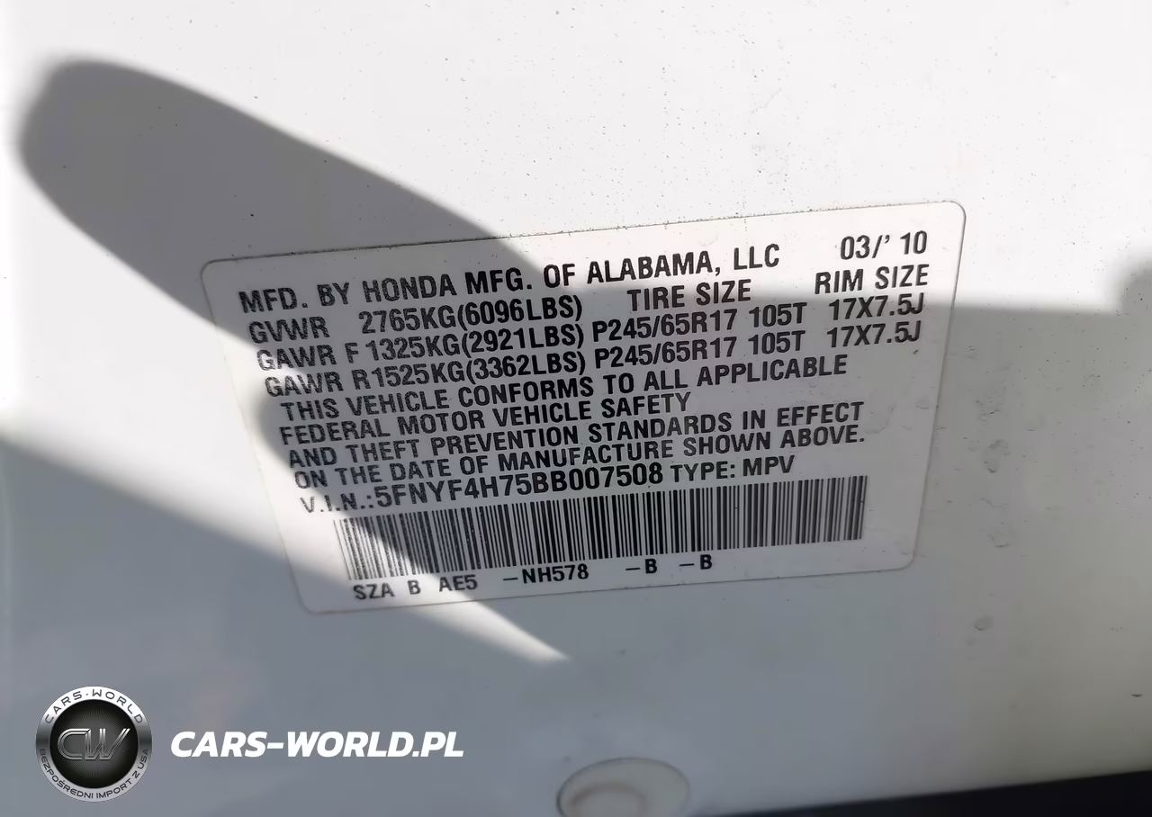 2011 Honda Pilot Ex-L VIN:5FNYF4H75BB007508 - 9