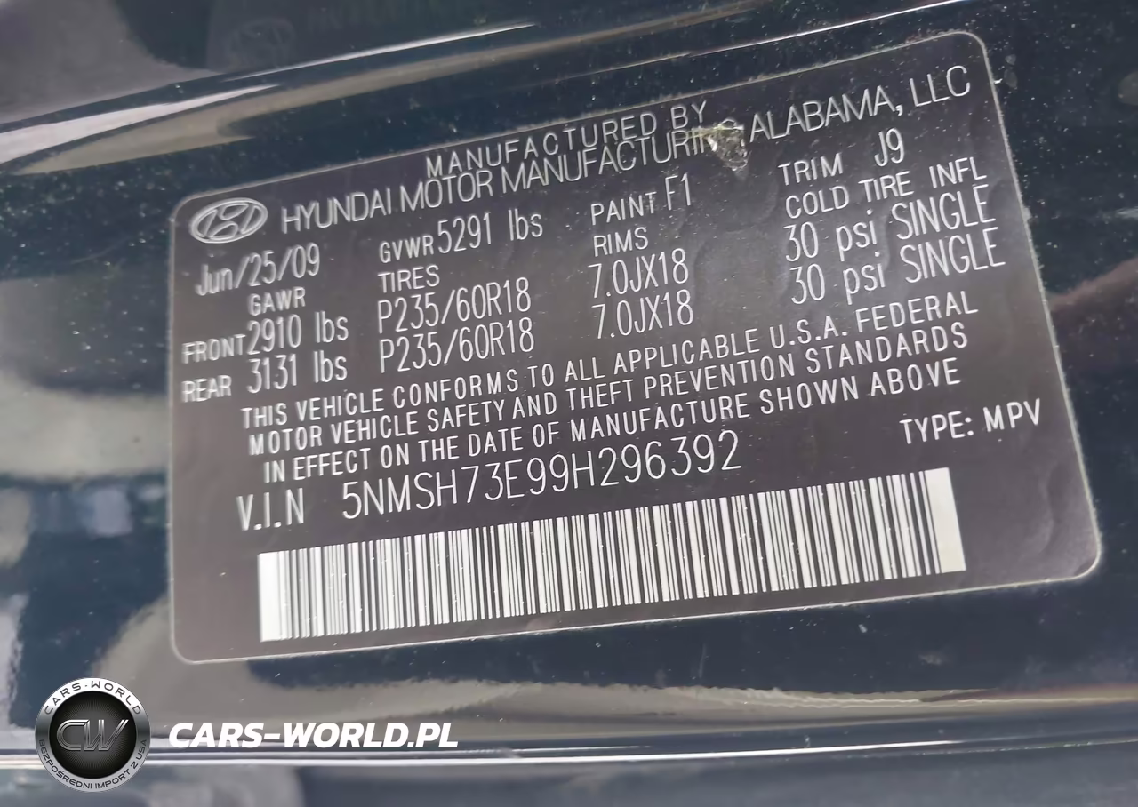 2009 Hyundai Santa Fe Limited VIN:5NMSH73E99H296392 - 9