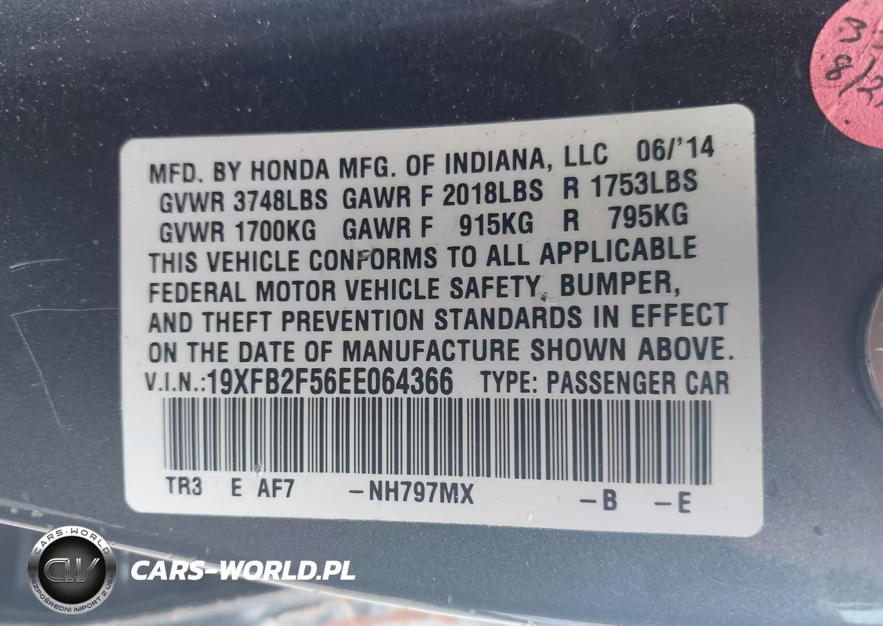 2014 Honda Civic Lx VIN:19XFB2F56EE064366 - 9