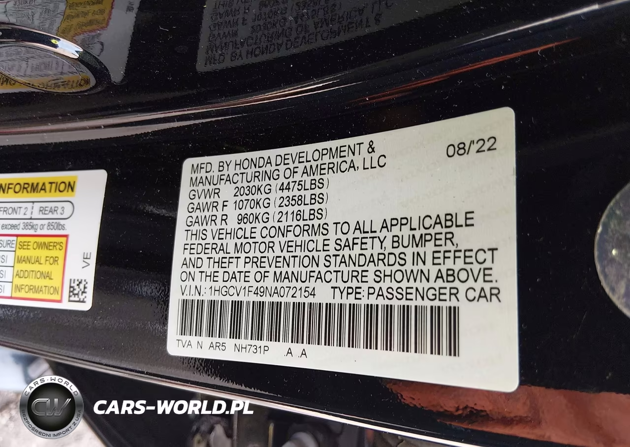 2022 Honda Accord Sport Special Edition VIN:1HGCV1F49NA072154 - 9