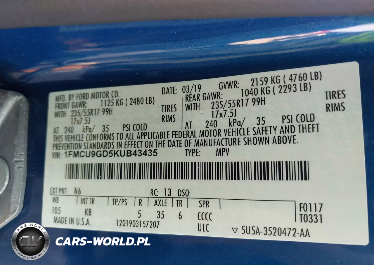 2019 Ford Escape Se VIN:1FMCU9GD5KUB43435 - 9